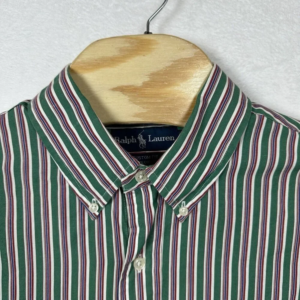 Polo Ralph Lauren Button Down Men’s Size XL CUSTOM Fit‎ Striped Green Pink